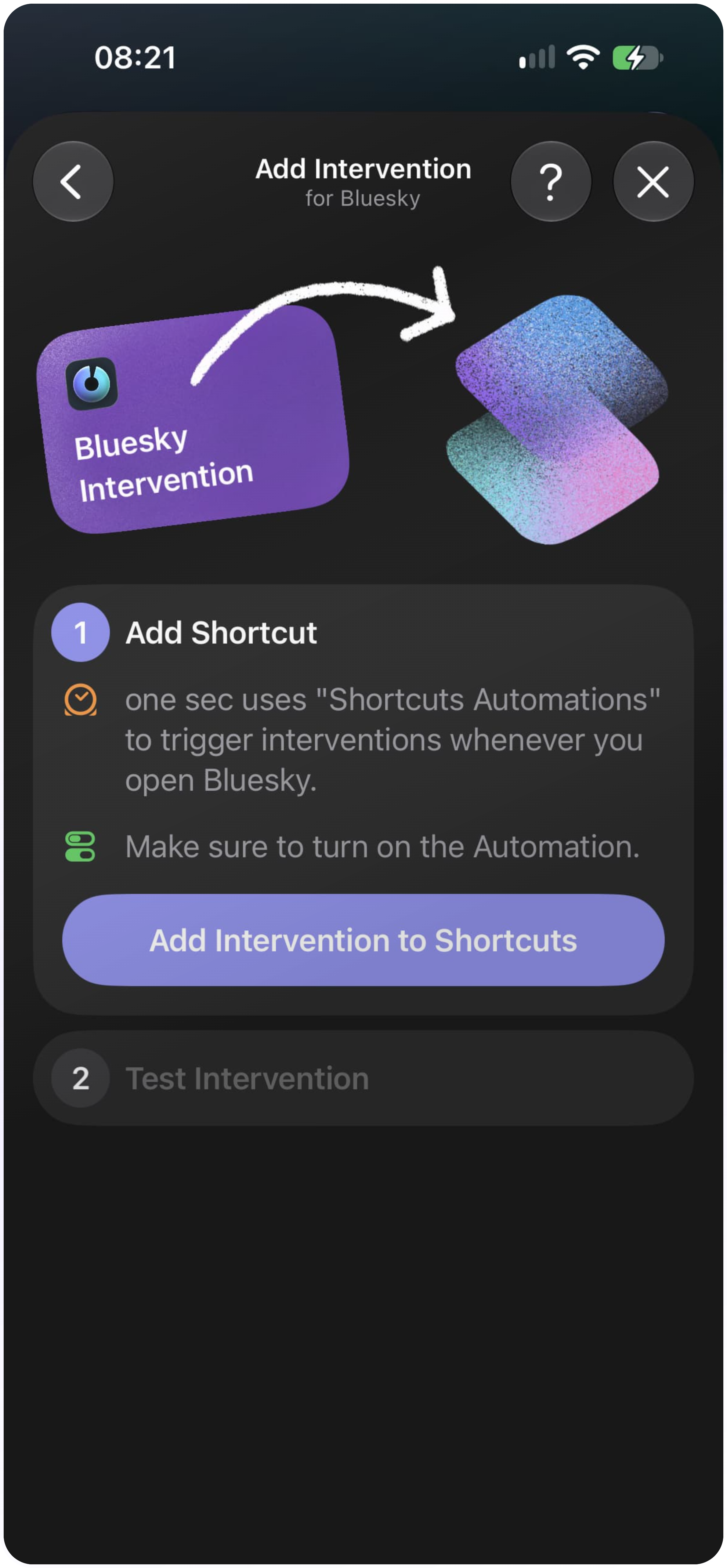 Add the intervention to Shortcuts: simply confirm and that’s it!