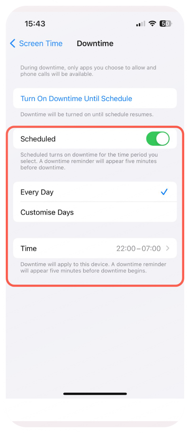 Block apps at certain day times with Downtime - Step 3