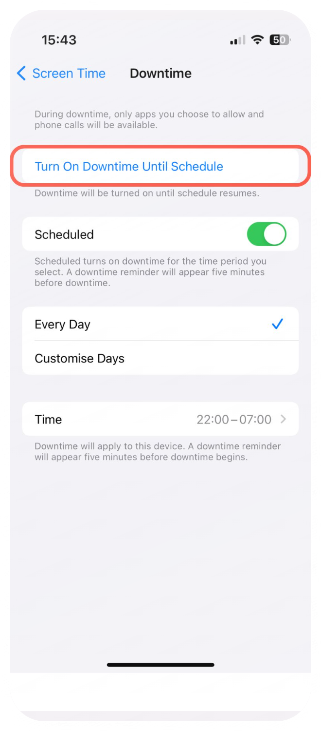 Block apps at certain day times with Downtime - Step 4