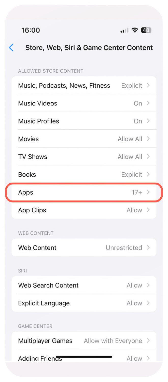 Block apps by age rating - Step 5