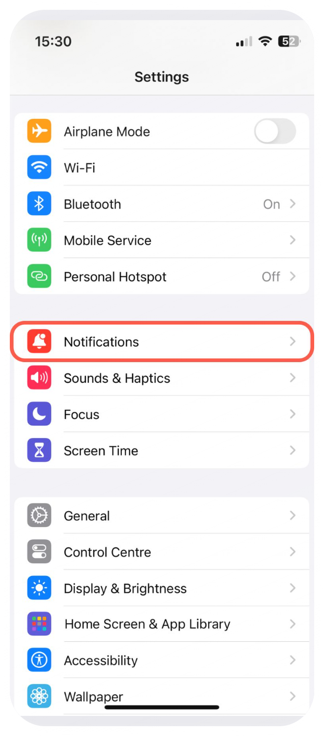 Block all app notifications - Step 1
